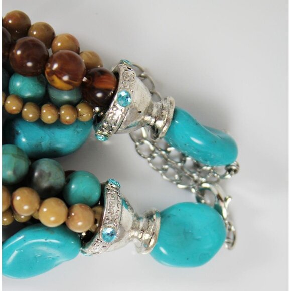 Faux Turquoise & Resin Bead 6-Strand Choker Style Necklace 16.5" Costume - Picture 3 of 4